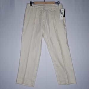 Ralph Lauren 100% Linen Pants Women 12P Cream Pocket High Rise Coastal Ivory Vtg
